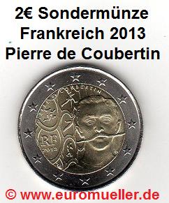 Frankreich 2 Euro Sondermünze 2013...Coubertin...unc.   