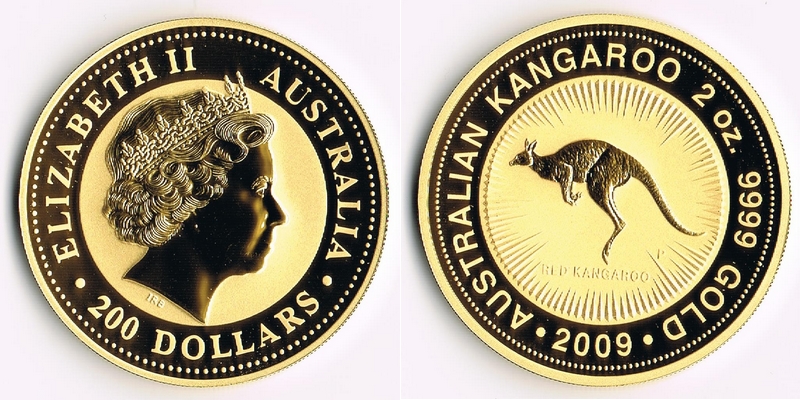 Australien MM-Frankfurt Feingewicht: 62,2g Gold 200 Dollar (Kangaroo) 2009 pp