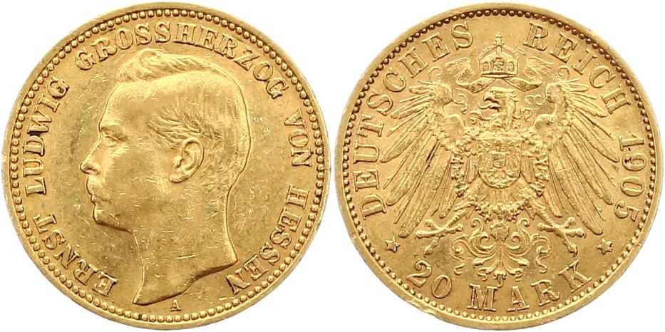  GOLD 20 Mark Hessen 1905. 7,17 g. fein.   