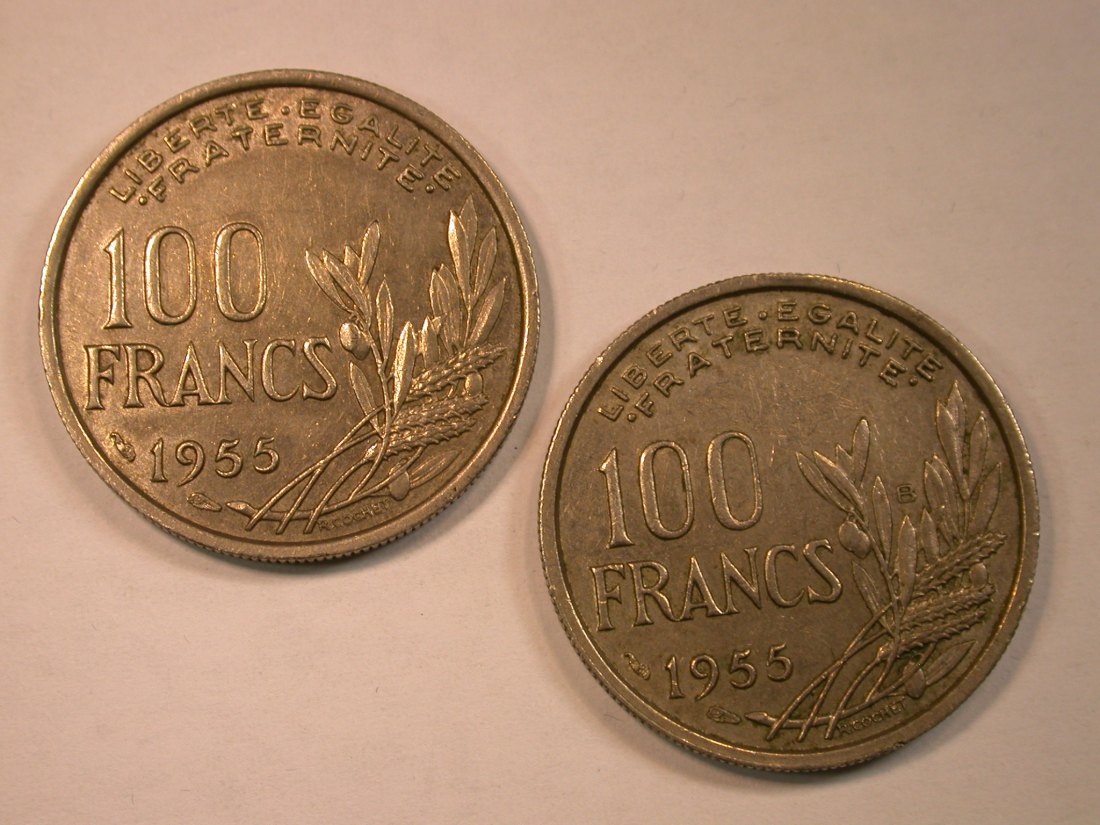  13205 Frankreich  2 x 100 Francs 1955 in ss/ss-vz  2 Stück   