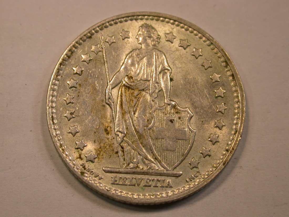  13403  Schweiz  1 Franken 1957 in vz-st/f.st Silber    Orginalbilder   