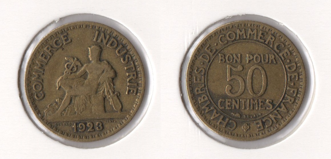  Frankreich 50 Centimes 1923 (Merkur) ss-vz   