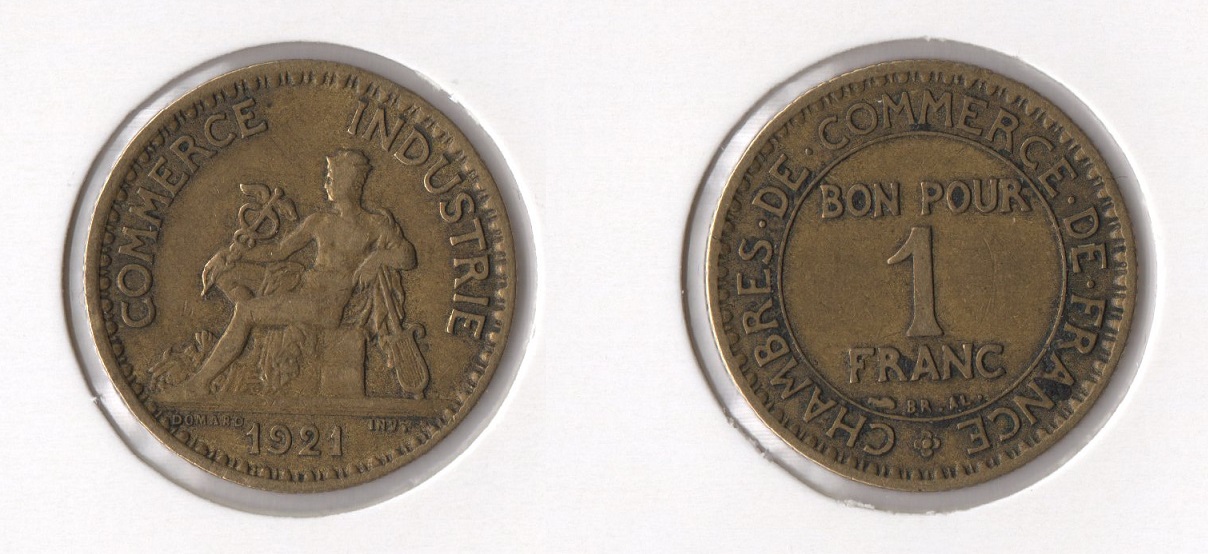  Frankreich 1 Franc 1921 (Merkur) ss-vz   