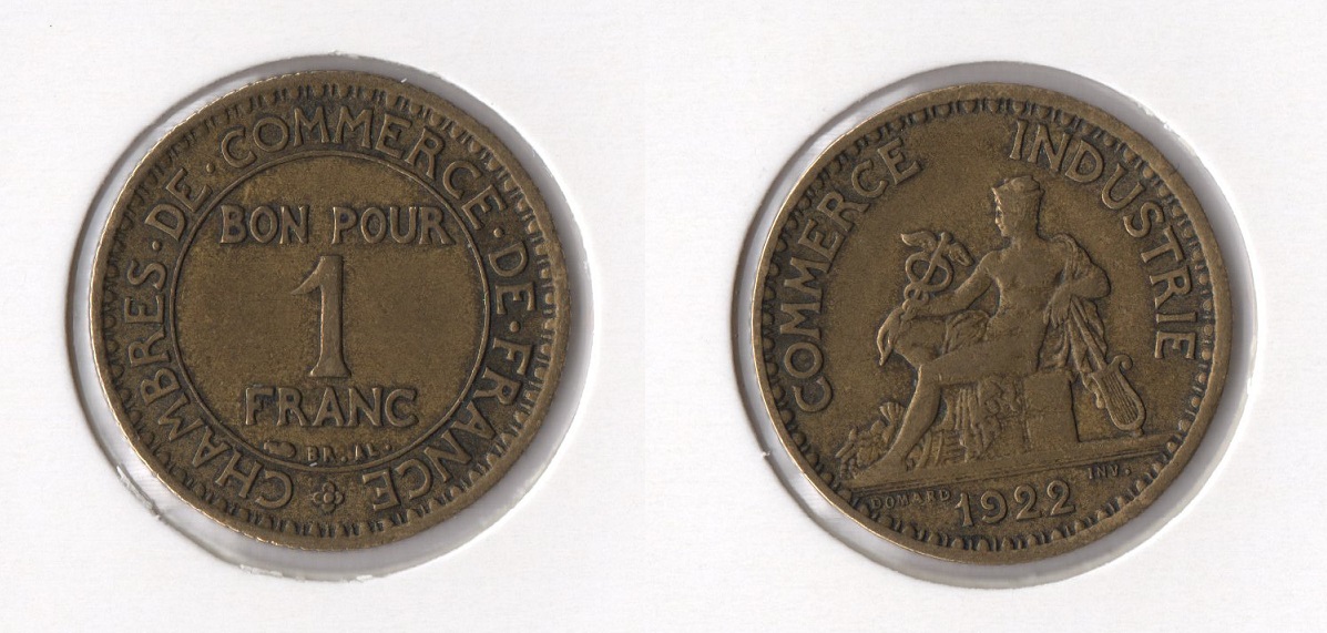  Frankreich 1 Franc 1922 (Merkur) ss-vz   