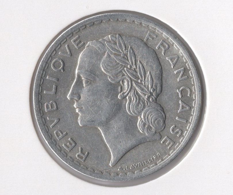  Frankreich 5 Francs 1945 -B- Beaumont / Alu (Marianne) ss/ss+ **selten**   