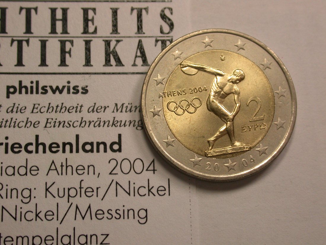  13208  2 Euro Griechenland Olympiade Athen 2004 in st mit Zertifikat   