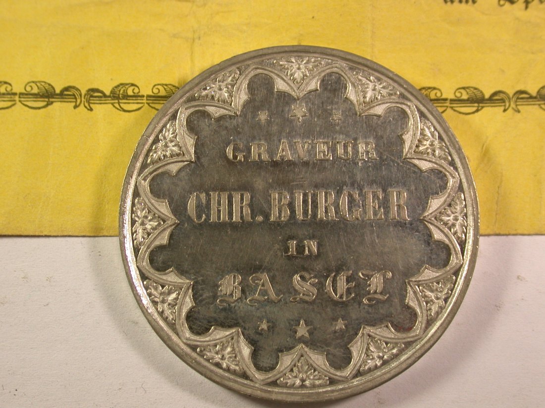  13411 Basel Werbe Medaille v. Chr. Burger mit Begleitschreiben 41 mm, 23,29 gr. Orginalbilder   