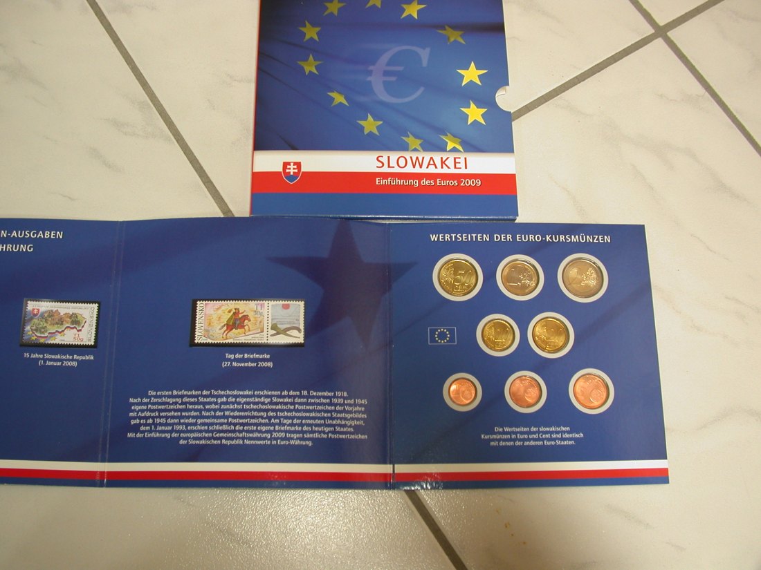  14201 Slowakei Numisbrief mit Kursmünzensatz 2009 zur Euroeinführung im Folder Orginalbilder   