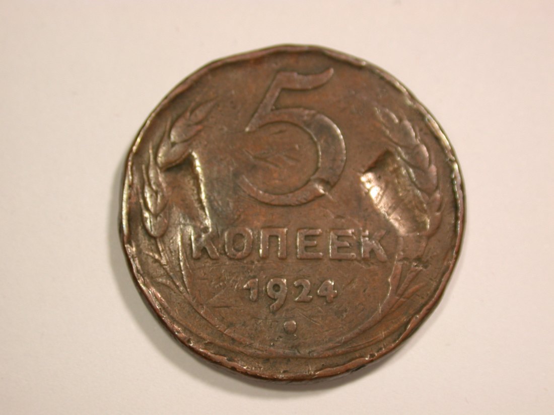  D02 UDSSR/Russland 5 Kopeken 1924, große Kupfermünze Orginalbilder   