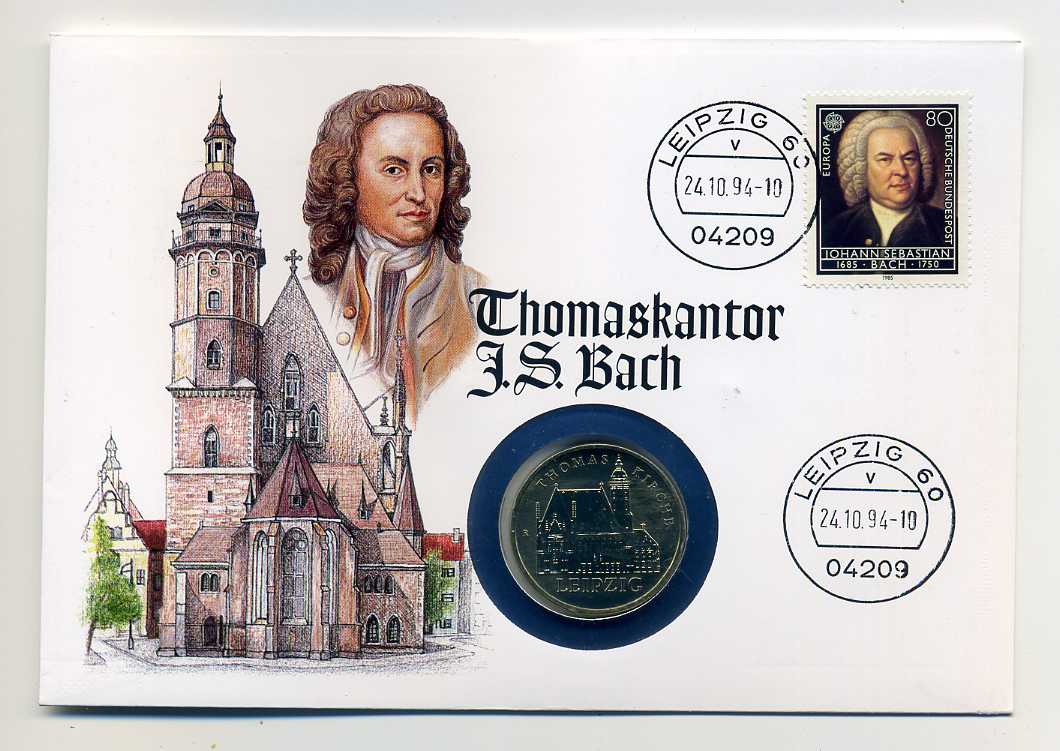  5 Mark Thomaskirche 1984 stempelglanz im seltenen Numisbrief Thomaskantor Bach   