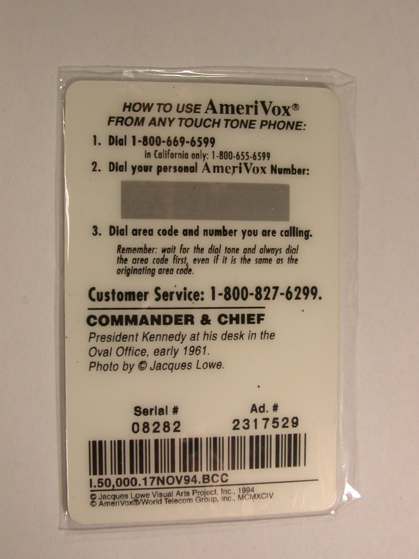  14104 Telefon-Karte  5 $ Kennedy AmeriVox 1994 Chief&Commander Orginalbilder   