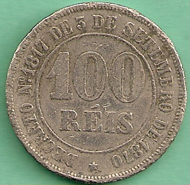  Brazil 100 Reis 1871   