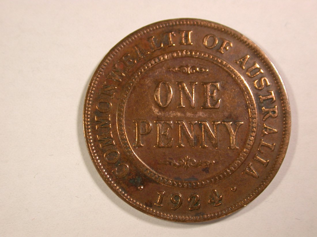  14004 Australien One Penny 1924 in sehr schön, geputzt  Orginalbilder   