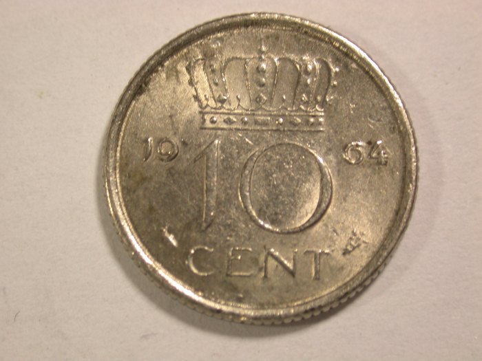  14004 Niederlande  10 Cent 1964 in vz/vz+ Orginalbilder   