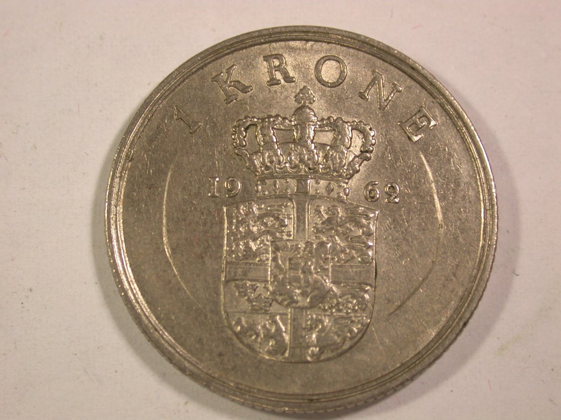  14005 Dänemark  1 Krone 1962 in vz Orginalbilder   
