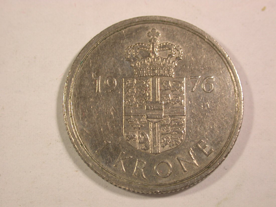  14005 Dänemark  1 Krone 1976 in f.vz Orginalbilder   