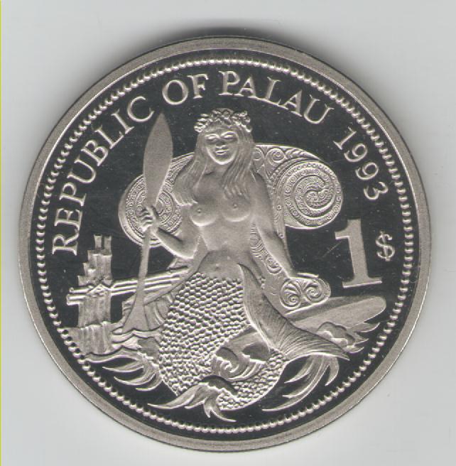  1 Dollar Palau 1993(Farbmünze)Marine Life Protection(k253)   