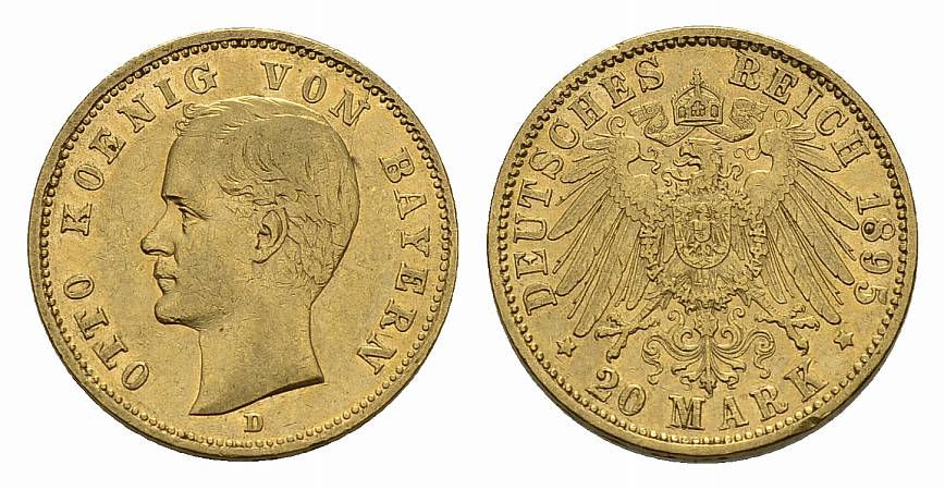 PEUS 2532 Bayern 7,17 g Feingold. Otto (1886 - 1913) 20 Mark GOLD 1895 D Sehr schön