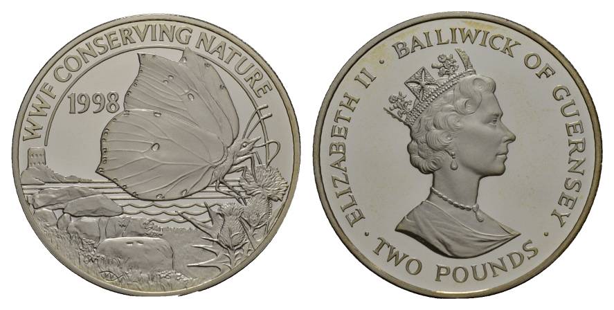  Guernsey £2, 1998, 0,925 Silber, PP, in Kapsel   