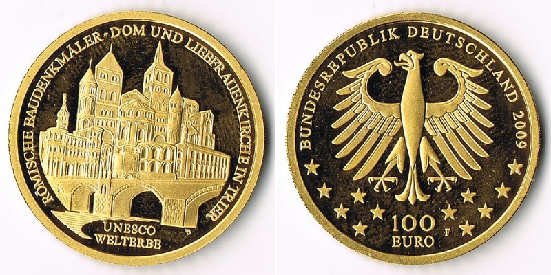 BRD MM-Frankfurt Feingewicht: 15,55g Gold 100 EUR (Trier) 2009 vorzüglich