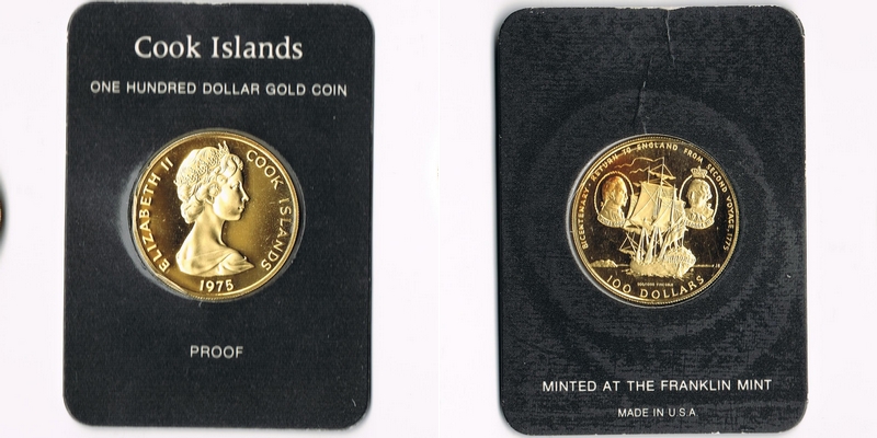 Cook Island MM-Frankfurt  Feingewicht: 8,64g Gold 100 Dollar 1975 PP