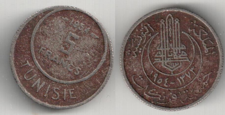  Tunesien 5 Francs 1954 ss-   