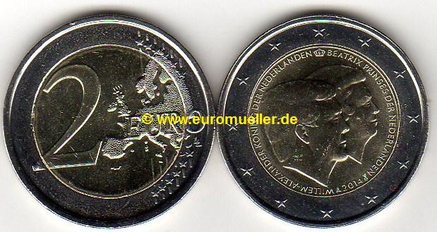 Niederlande 2 Euro Gedenkmünze 2014...Doppelporträt rechts Willem u. Beatrix   