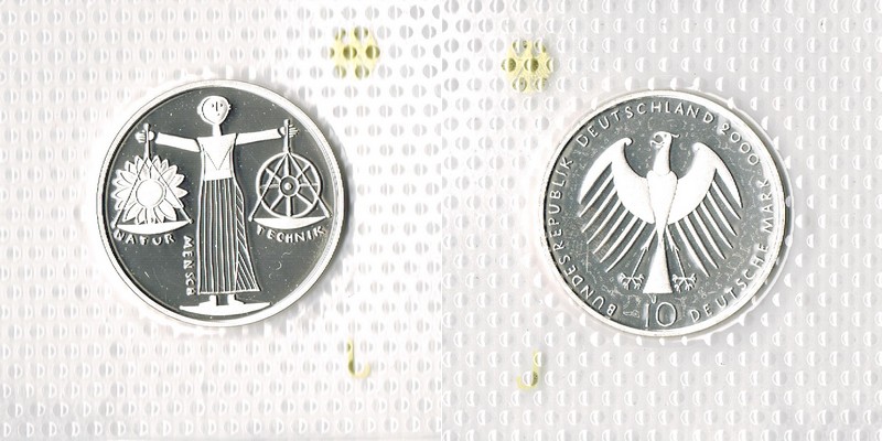  Deutschland  10 DM  2000 J (Expo 2000) FM-Frankfurt  Feingewicht: 14,33g Silber pp   