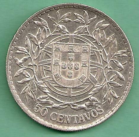  Portugal - 50 Centavos 1916 Silber   