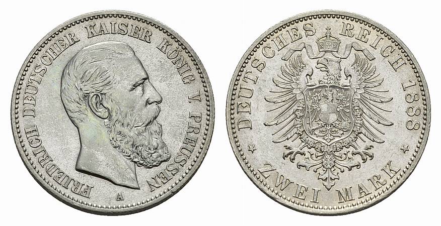 PEUS 2840 Kaiserreich Preußen Friedrich III. 2 Mark 1888 A Sehr schön / Vorzüglich