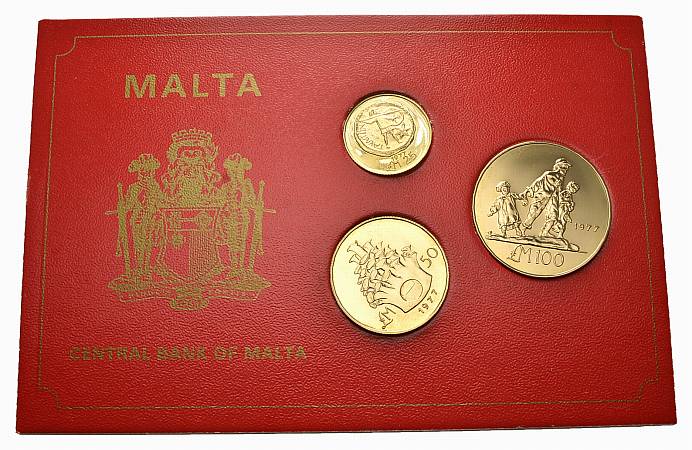PEUS 3615 Malta Zus. 51,3 g Feingold. Nur 750 Exemplare ausgegeben Proof-Set 25, 50 und 100 Pounds GOLD 1977 Proof