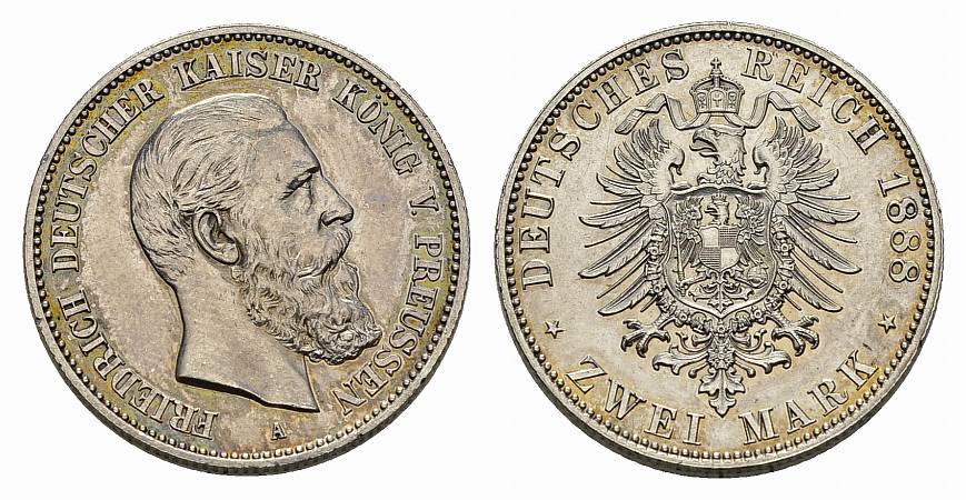 PEUS 3060 Kaiserreich Preußen Friedrich III. 2 Mark 1888 A Sehr schön +