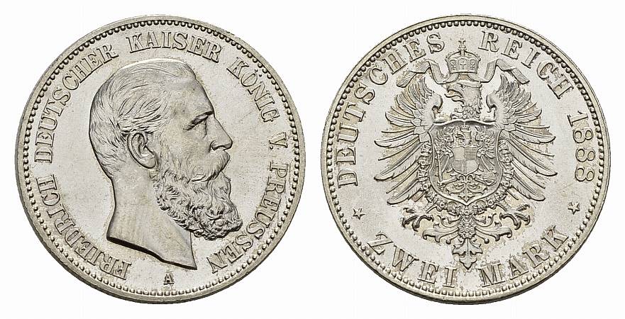 PEUS 3064 Kaiserreich Preußen Friedrich III. 2 Mark 1888 A fast Stempelglanz