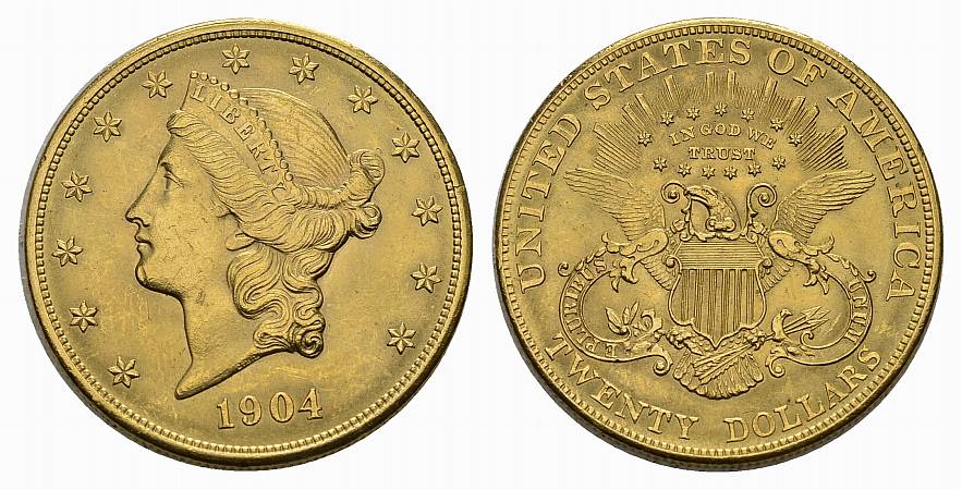 PEUS 3113 USA 30,1 g Feingold. Coronet Head 20 Dollars GOLD 1904 Sehr schön