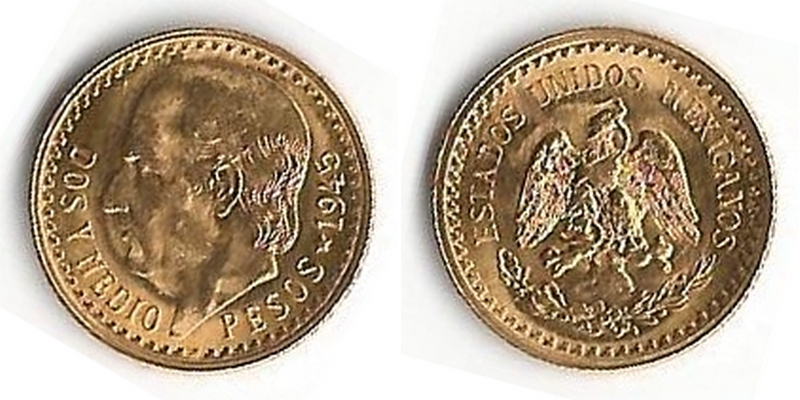 Mexiko MM-Frankfurt Feingewicht: 1,87g Gold 2,5 Pesos 1945 sehr schön