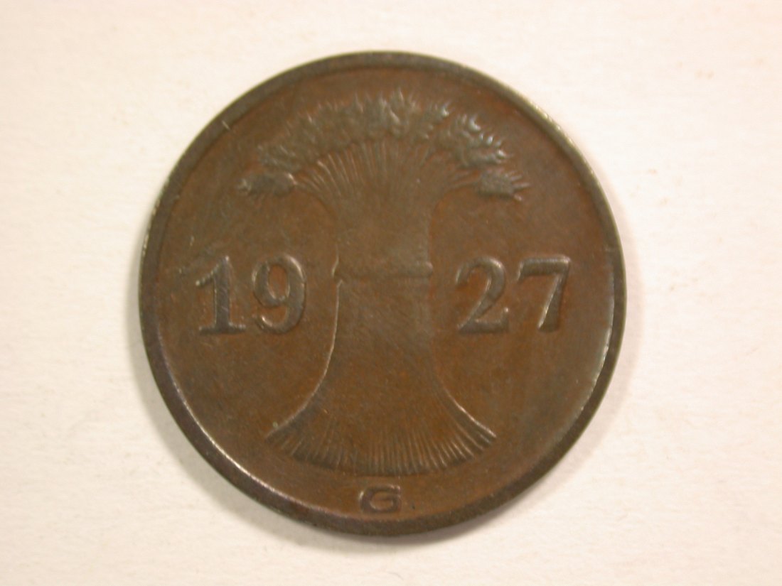  14308 Weimar 1 Reichs Pfennig 1927 G in ss Orginalbilder   