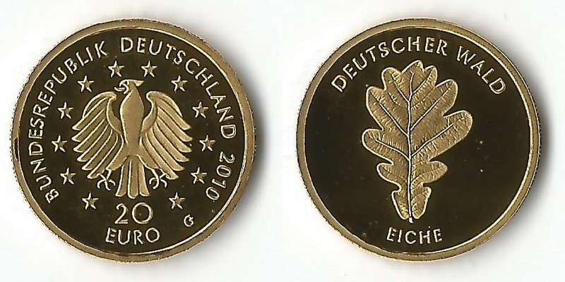 BRD MM-Frankfurt  Feingewicht: 3,89g Gold 20 EUR (Eiche) 2010 G stempelglanz