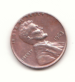  1 Cent USA 1963 ohne Münzzeichen  (H546)   