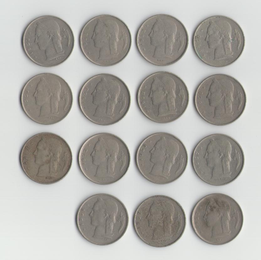  Lot Belgien 1 Franc Münzen(g1320)   