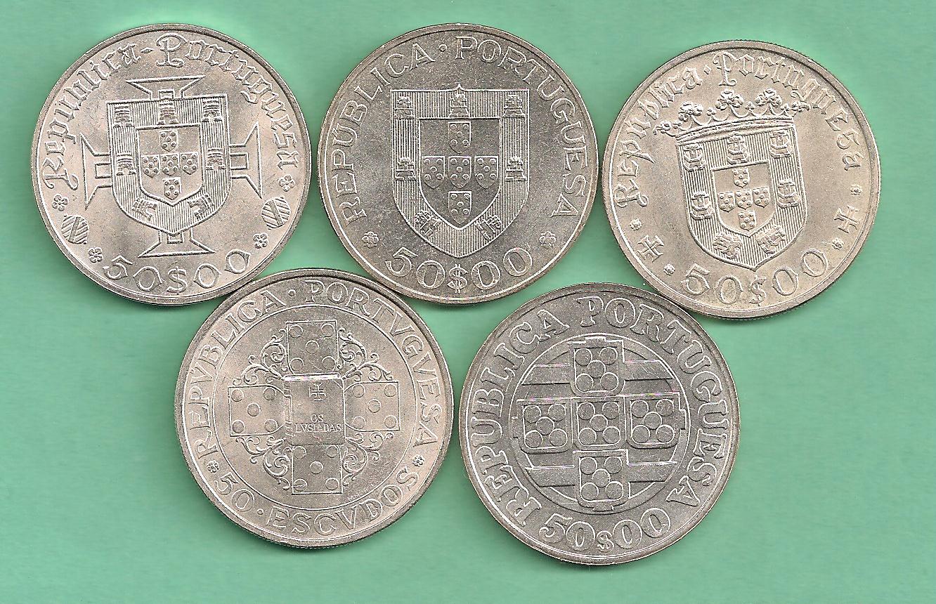  Portugal - Serie von fünf Münzen 50 Escudos Silber   