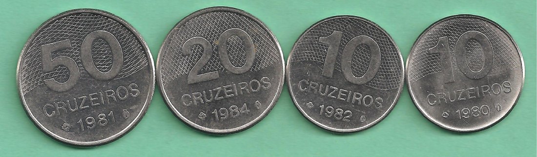  Brazil - vier Münzen 10 -20 - 50 Cruzeiros Jahren 1980-1984   