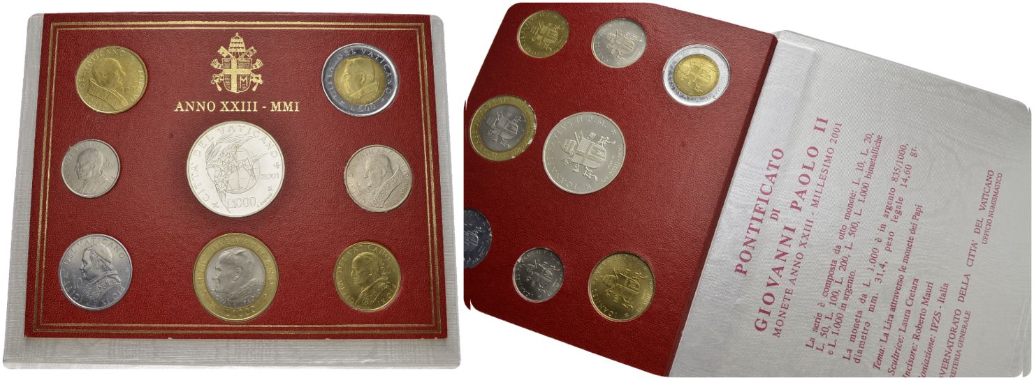 PEUS 3822 Vatikan In Originaleinband Lire-KMS (8 Münzen) 2001 Uncirculated
