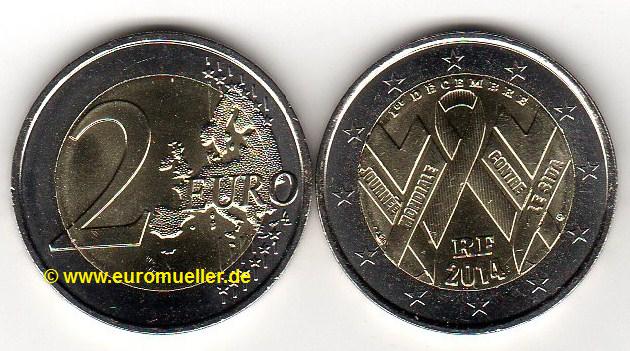 Frankreich 2 Euro Sondermünze 2014...Welt-AIDS-Tag...unc.   