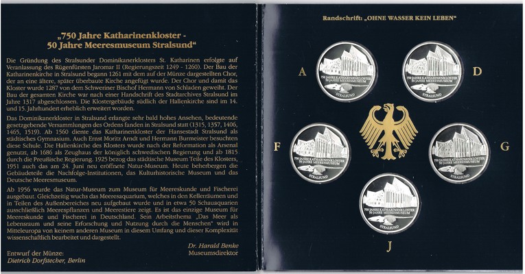  Deutschland  5 x 10 DM (Katharinenkloster) 2001   FM-Frankfurt  Feingewicht:71,65g Silber PP   