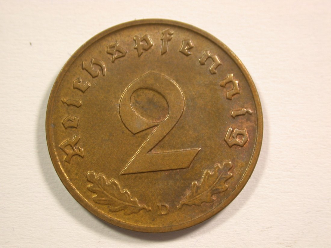  15103 3.Reich  2 Pfennig 1939 D in vz-st   Orginalbilder   