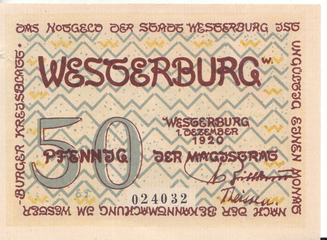  50 Pfennig 1920 Wesgerburg Notgeldschein  (X001)   