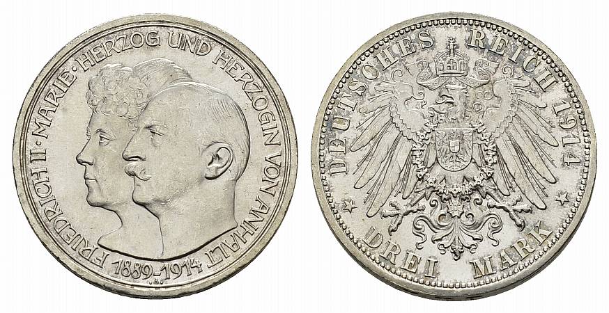 PEUS 3580 Kaiserreich - Anhalt Zur Silberhochzeit 3 Mark 1914 A Vorzüglich