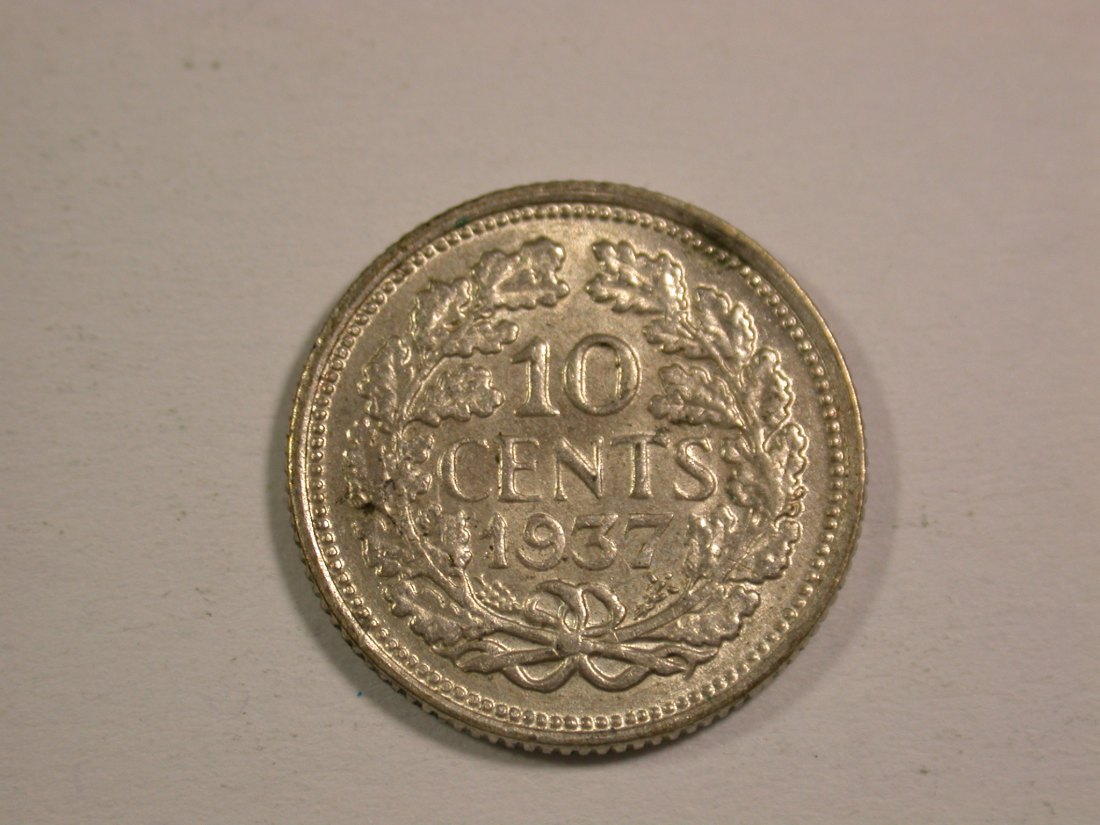  15001 Niederlande  10 Cents 1937 in vz-st Silber  Orginalbilder   