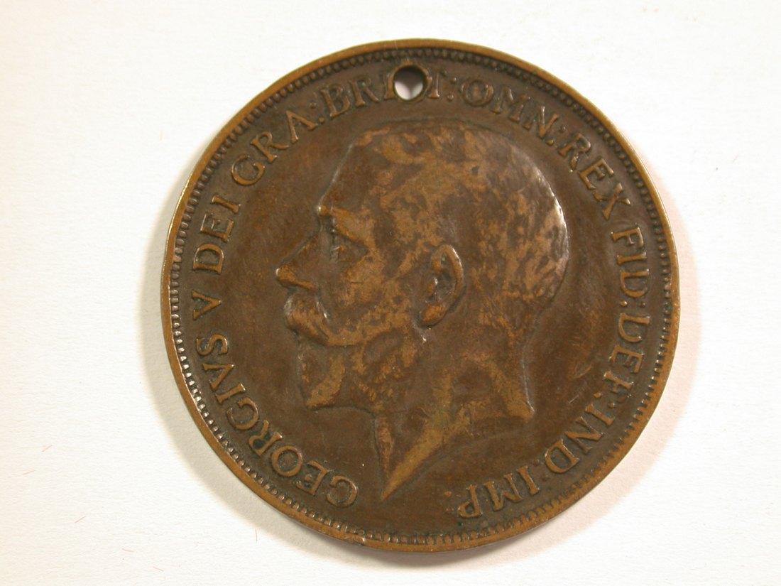  15001 Großbritannien 1 Penny 1912 in ss-vz, gelocht  Orginalbilder   