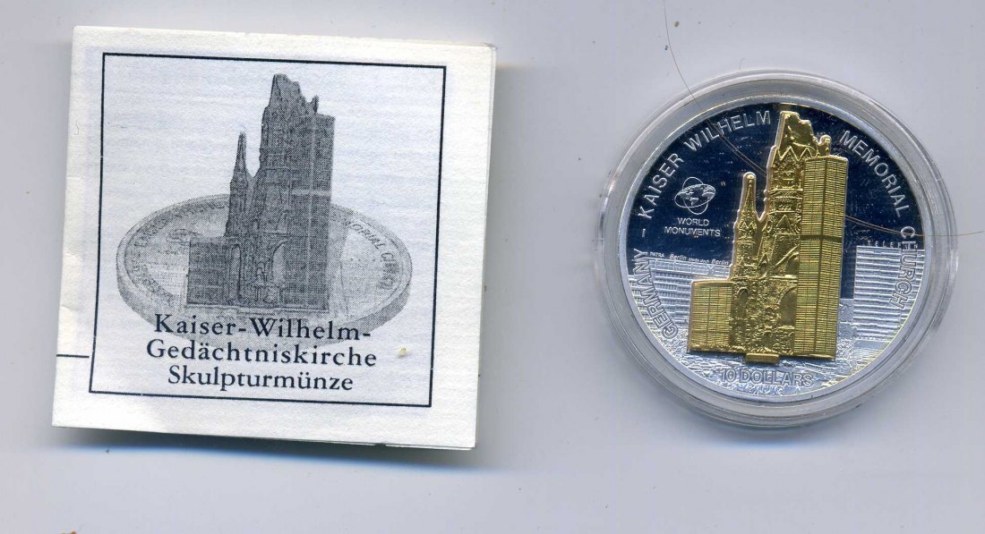  Cook Island Skulpturmünze 10 Dollar 2009 Kaiser Wilhelm Gedächtniskirche Orig.kapsel mit Zertifikat   